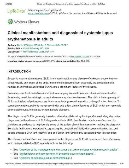 Clinical manifestations and diagnosis of systemic lupus erythematosus ...
