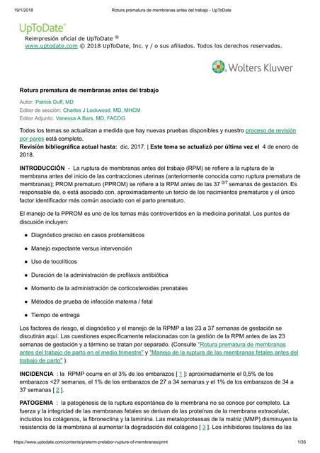 Rotura prematura de membranas  UpToDate