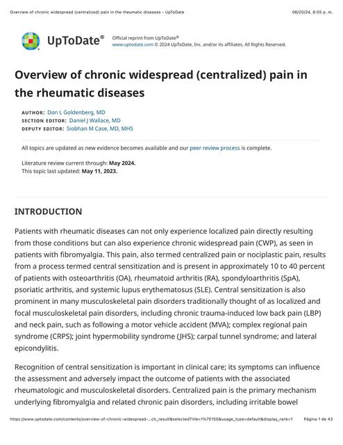 Overview of chronic widespread centralized pain in the rheumatic diseases 