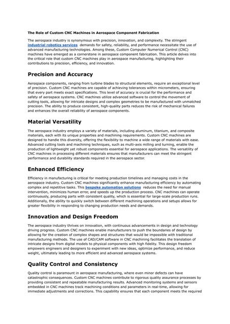 The Role of Custom CNC Machines in Aerospace Compo