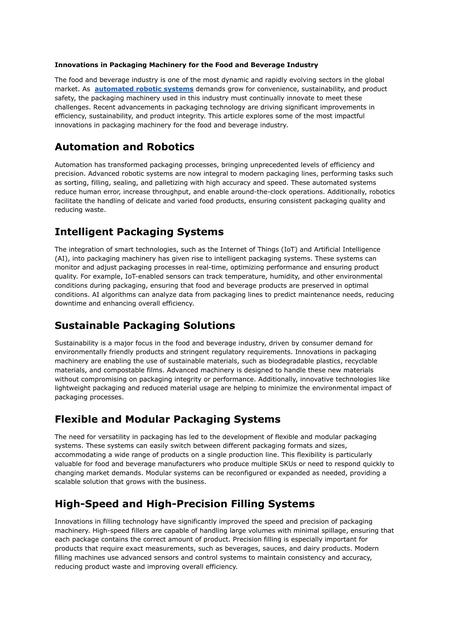 Innovations in Packaging Machinery for the Food an