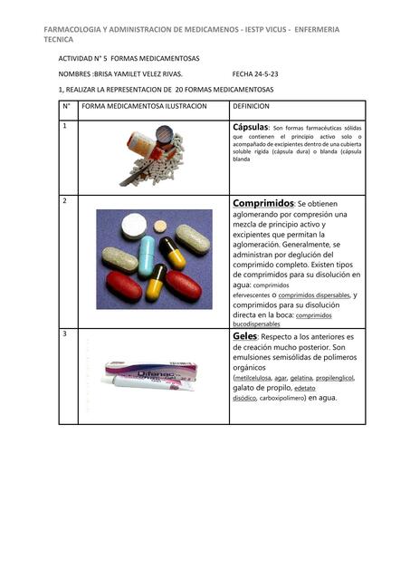 ACTIVIDAD FORMAS MEDICAMENTOSAS