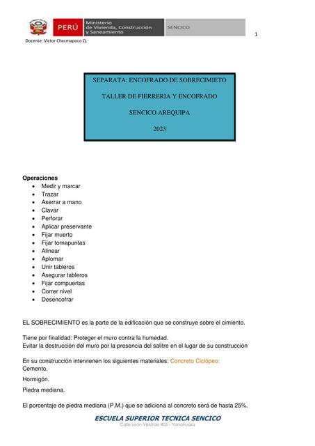 5 Separata de encofrado sobrecimiento