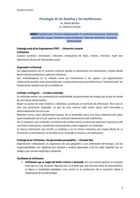 Psicologia de las Familias y las Instituciones