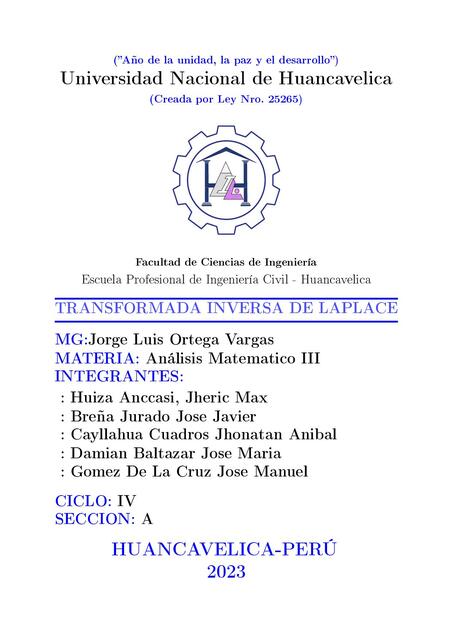 TRANSFORMADA INVERSA DE LAPLACE