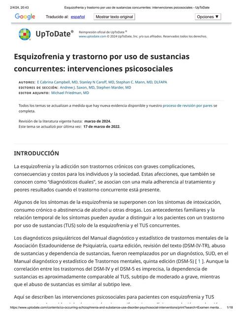 Esquizofrenia y trastorno por uso de sustancias co