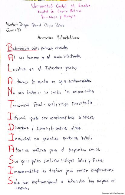 Acróstico balantidiasis 