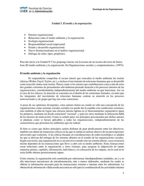 Sociologia de las org - Unidad 3: el medio y la organizacion