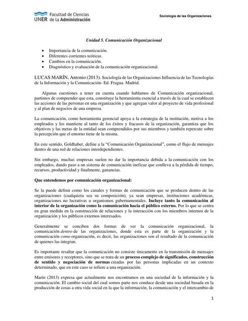 Sociologia de las organizaciones - Unidad 5 comunicacion organizacional