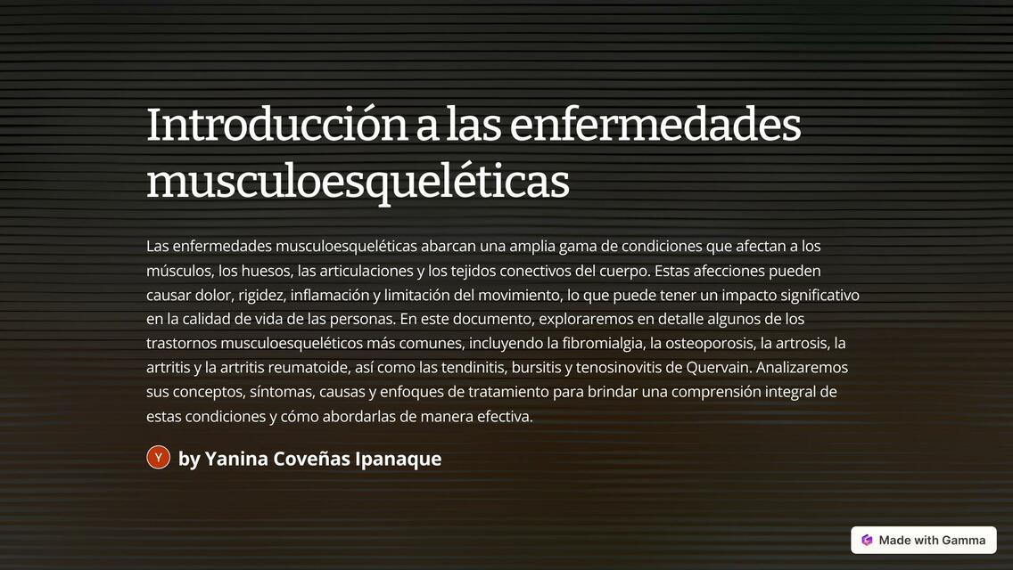 Introduccion a las enfermedades musculoesqueletica