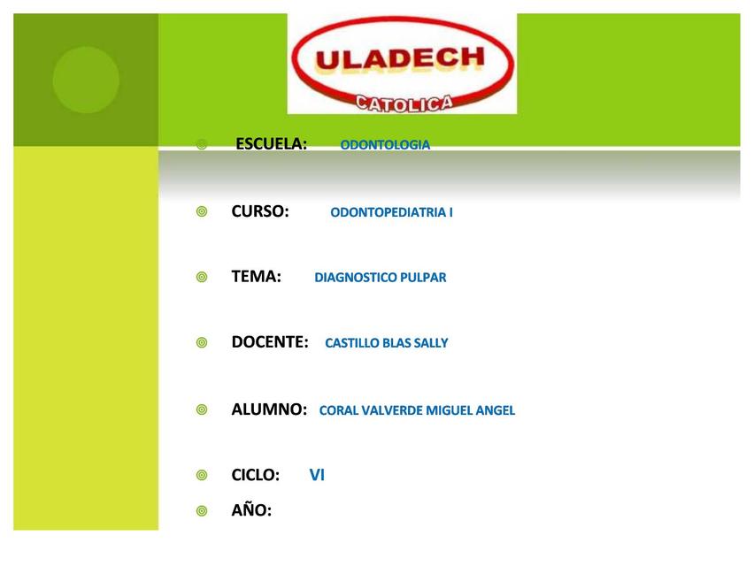 diagnostico pulpar en odontopediatria