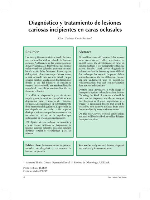 diagnostico y tratamientos de lesiones incipientes en caras oclusales