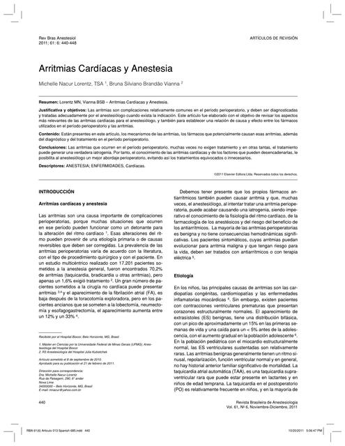 Arritmias cardíacas y anestesia