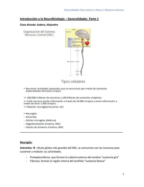 Introducción a la Neurofisiología Generalidades Cl