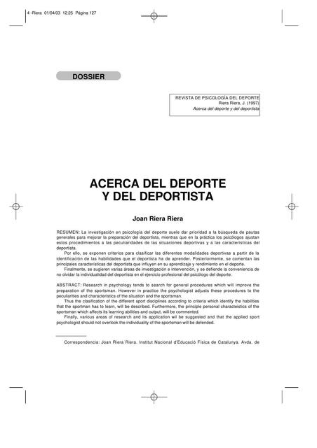 Acerca del deporte y del deportista | Deporte y Fit | uDocz