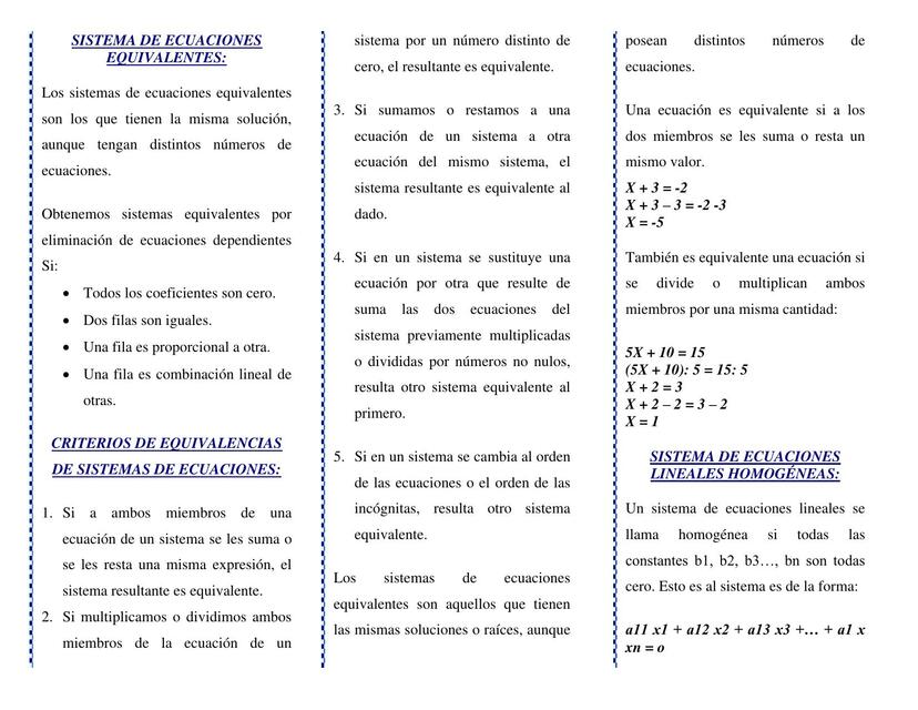 Sistema de ecuaciones equivalentes 