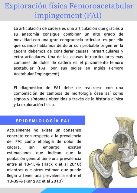 Valoración Pinzamiento Femoroacetabular.