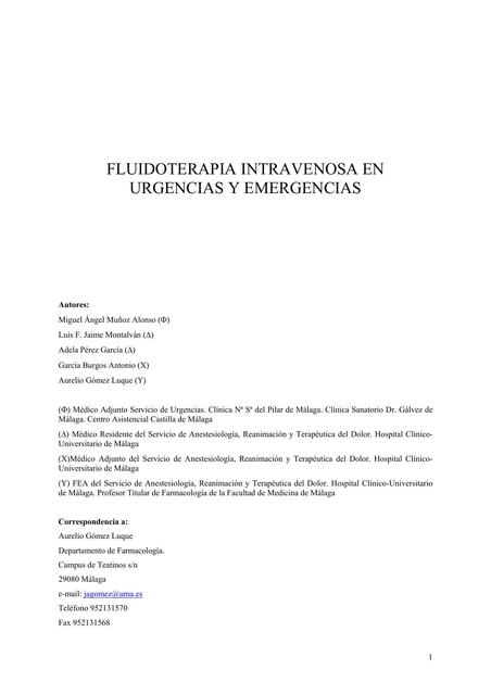 FLUIDOTERAPIA INTRAVENOSA EN URGEN Y EMERGENC