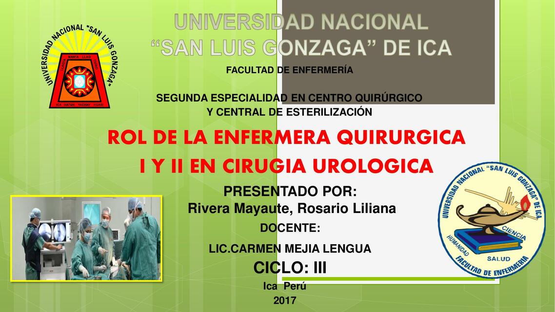 ROL DE LA ENFERMERA QUIRURGICA EN CIRUGIA UROLOGIC