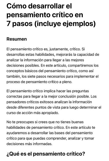 Los 7 pasos para desarrollar el pensamiento crític