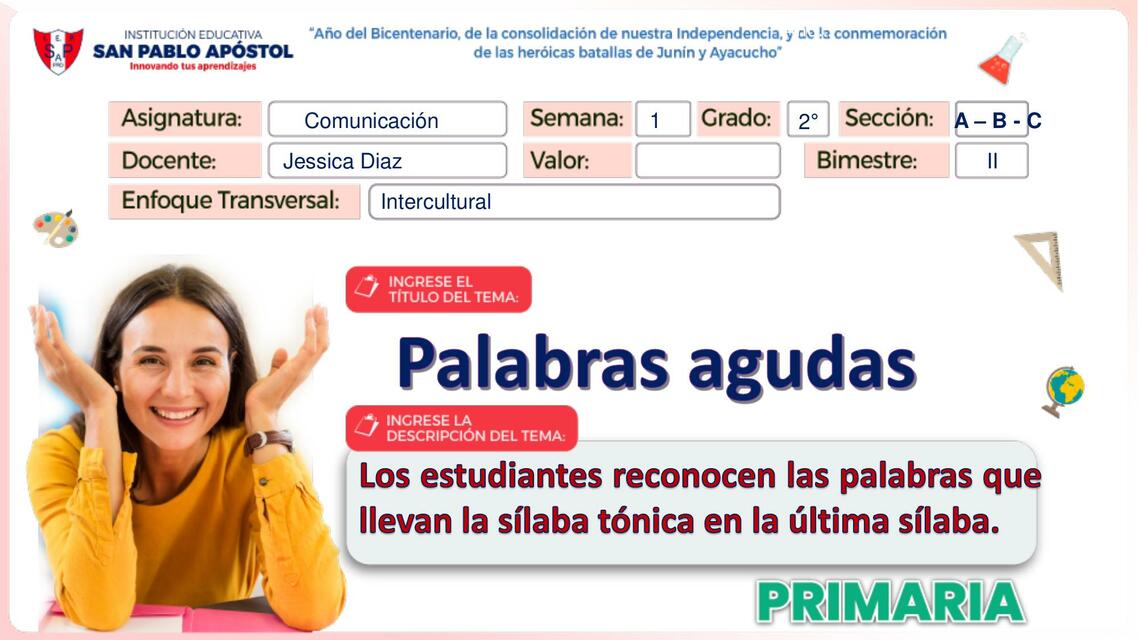 PPT COMUNICACIÓN PALABRAS AGUDAS SEMANA 1 2do