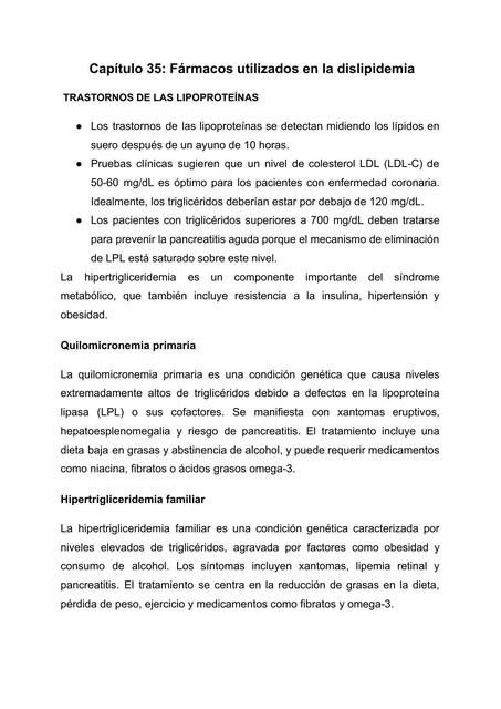 Capítulo 35 Fármacos utilizados en la dislipidemia