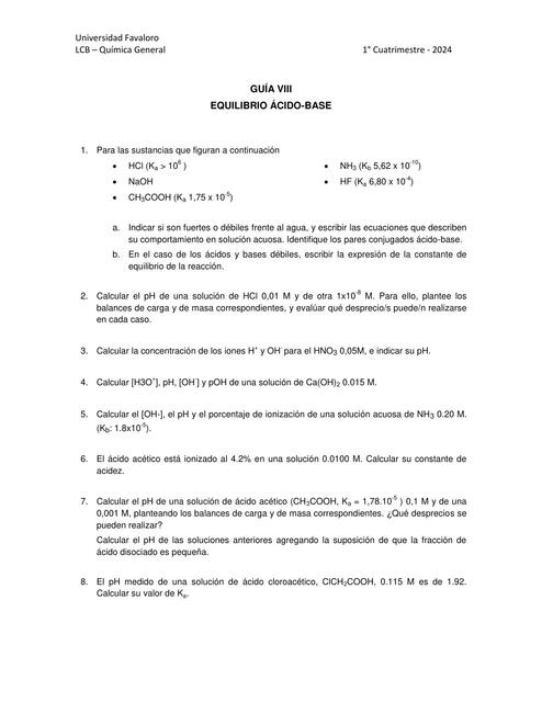 Guía VIII Equilibrio ácido base con respuestas