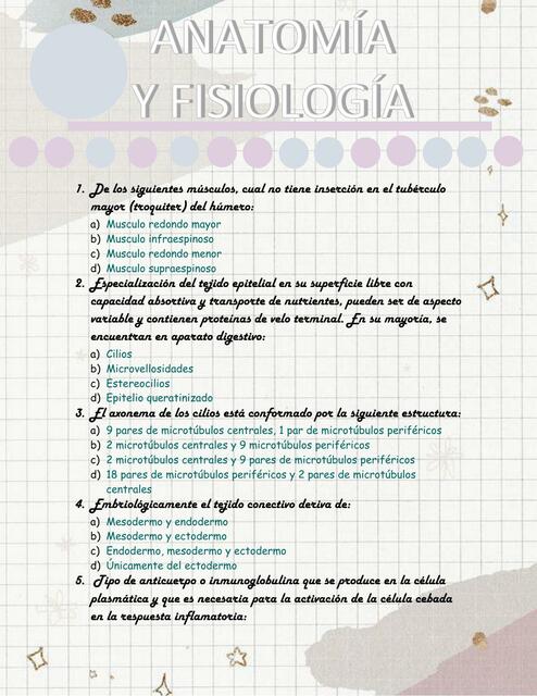 Anatomía y fisiología 1 examen 1