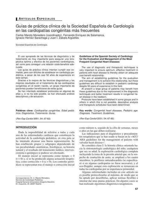 Guías de práctica clínica de la Sociedad Española de Cardiologíaen las cardiopatías congénitas más frecuentes