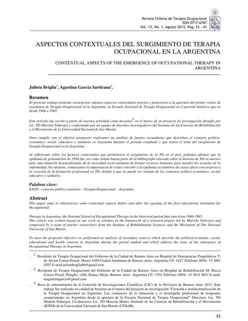 Aspectos contextuales del surgimiento de terapia ocupacional en la Argentina 