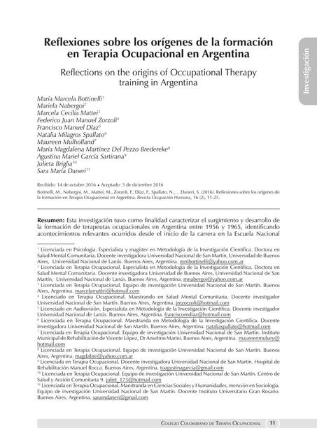 Reflexiones sobre los orígenes de la formación en Terapia Ocupacional en Argentina