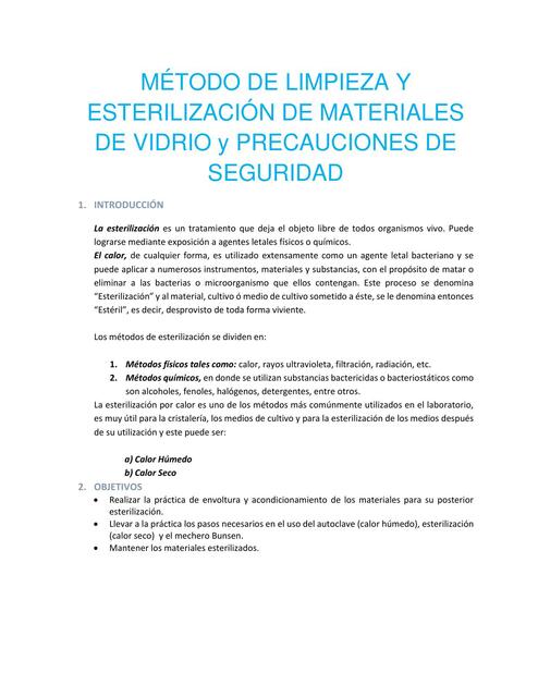 Metodo de Limpieza y Esterilizacion de Materiales