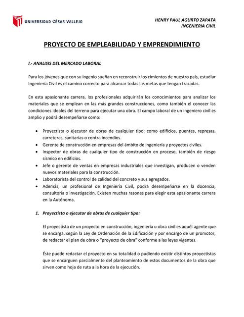 PROYECTO DE EMPLEABILIDAD Y EMPRENDIMIENTO AGURTO