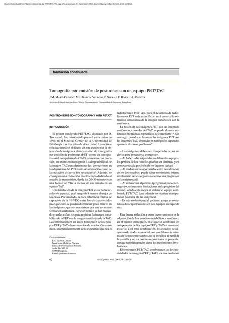 Tomografía por emisión de positrones con un equipo PET/TAC