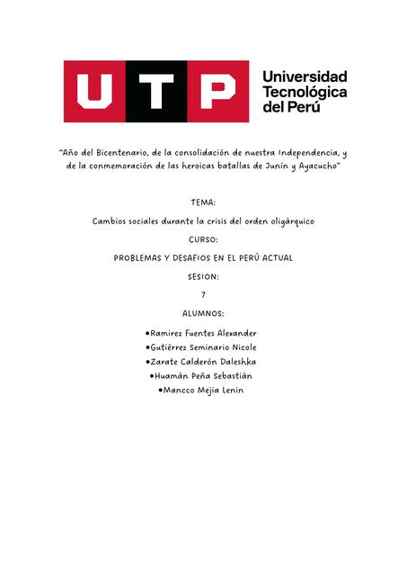 Cambios sociales durante la crisis del orden oligá