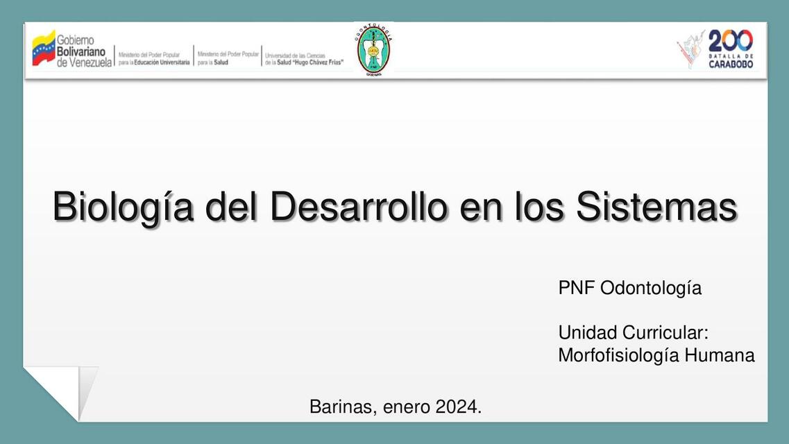 Biología del Desarrollo de los Sistemas