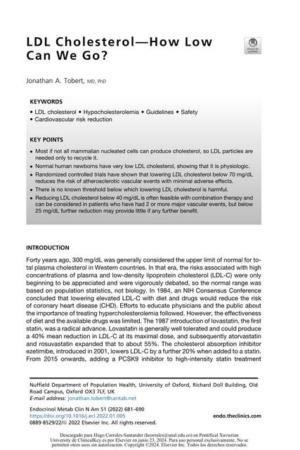 LDL Cholesterol How Low Can We Go