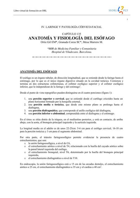 20 Anatomía Y Fisiología Del Esófago autor Ortiz G