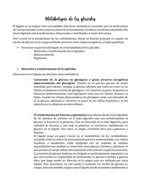 Metabolismo hepatico de los glucidos (resumen)