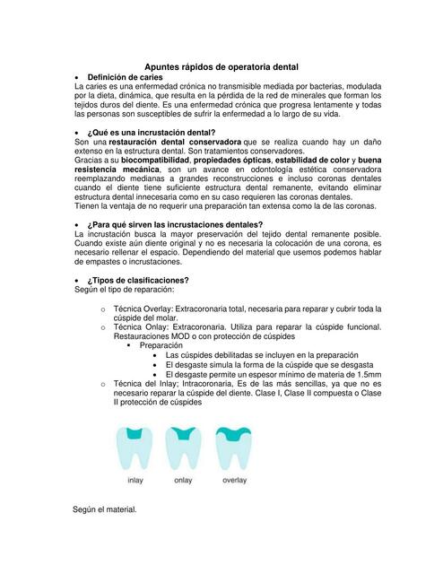 Apuntes rápidos de operatoria dental