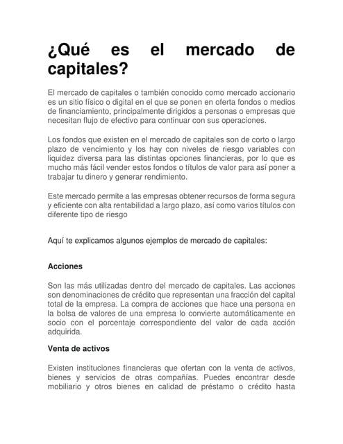 Qué es el mercado de capitales | Universidad Tecnológica del Peru | uDocz