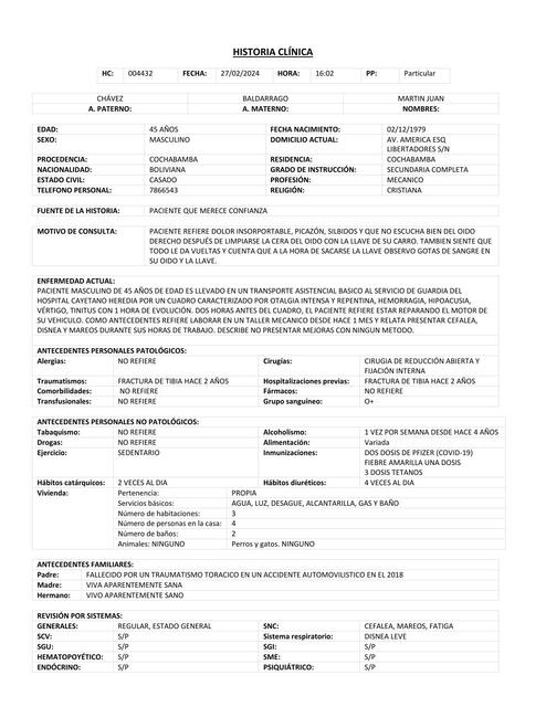 HISTORIA CLINICA PERFORACION TIMPANICA