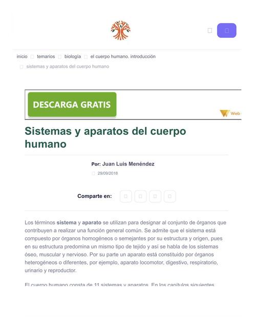 Sistemas y aparatos del cuerpo humano