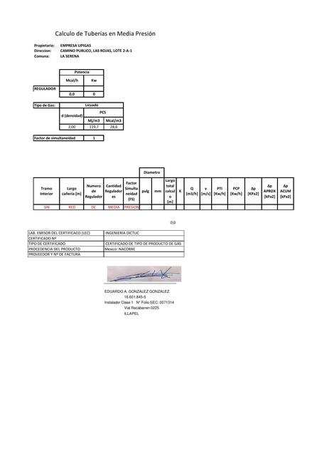 MEMORIA DE CALCULO GAS CONCESIONARIA RED MP