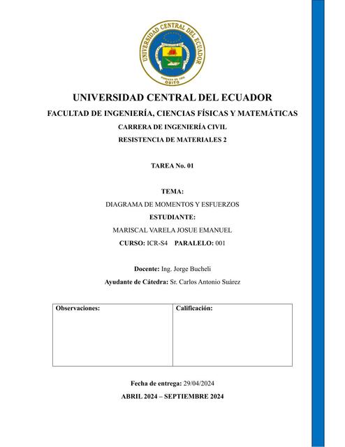 Diagrama de momentos y esfuerzos 