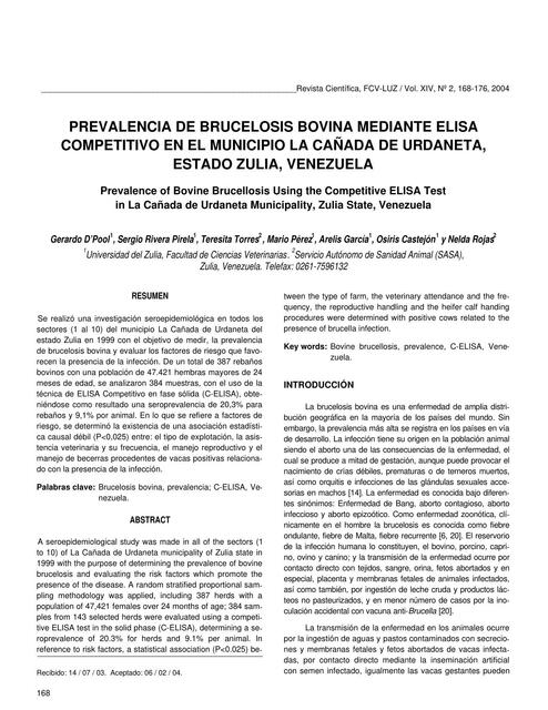 Prevalencia de brucelosis bovina mediante ELISA 