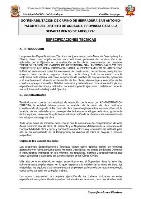 5 Especificaciones Técnicas palcuyo