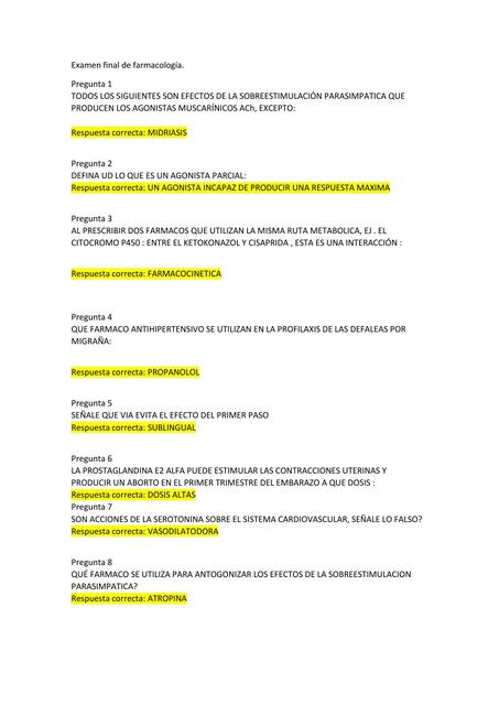 Examen final de farmacología