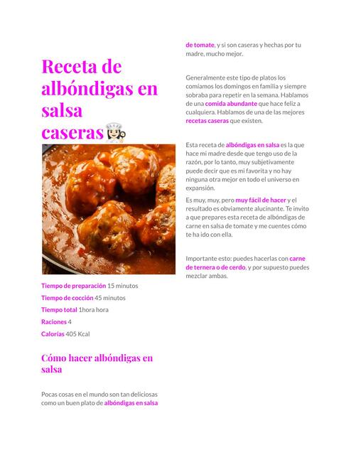 Receta de albóndigas en salsa caseras