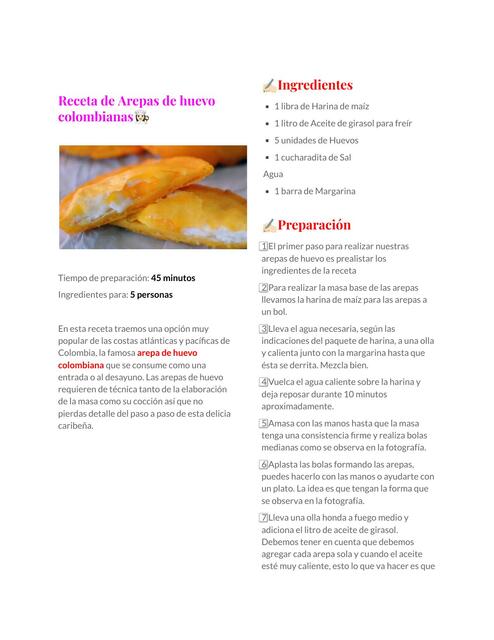 Receta de Arepas de huevo colombianas